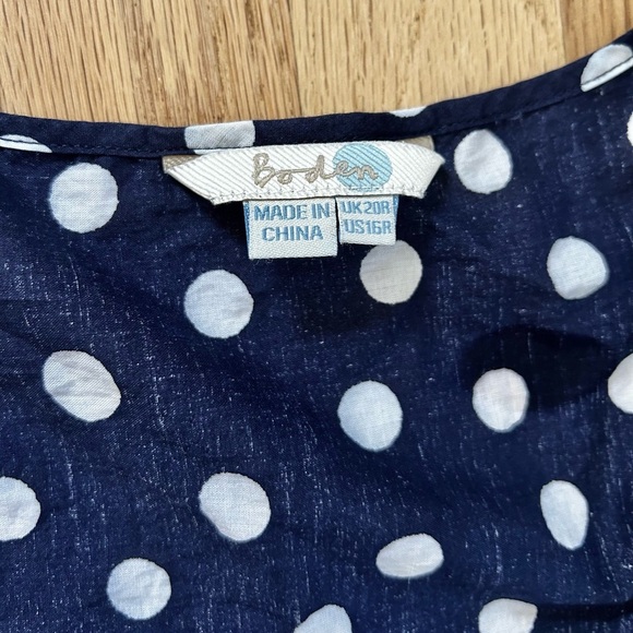 BODEN esmeralda beach kaftan pom pom navy white polka dot size 16 - Picture 3 of 10